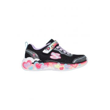 Pantofi sport cu model si lumini cu buton oprire-pornire - Negru/Violet deschis/Roz deschis