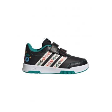 Pantofi sport cu velcro si garnituri cu imprimeu - Alb/Negru/Verde aquamarin