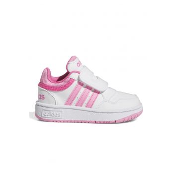 Pantofi sport de piele ecologica cu velcro Hoops - Alb/Roz pastel