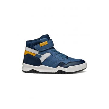 Pantofi sport mid-high de piele ecologica - Albastru prafuit/Maro deschis/Bleumarin