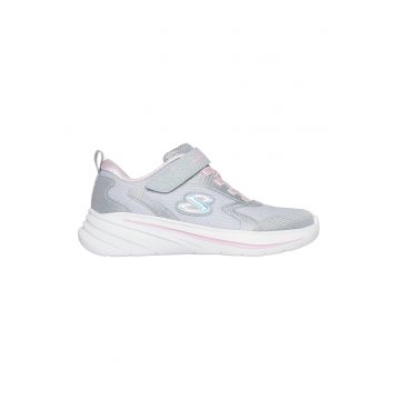Pantofi sport Wave 92 cu aspect stralucitor si velcro - Albastru pastel/Gri deschis/Roz prafuit