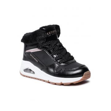 Pantofi copii -  sireturi - blana artificiala - negru