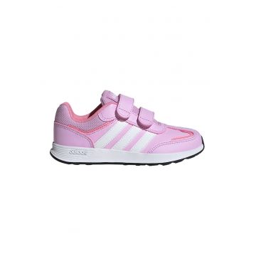 Pantofi sport Tensaur Switch de piele ecologica cu velcro - Alb/Roz pastel