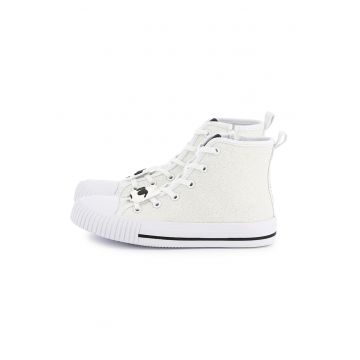 Pantofi sport din material textil cu detalii logo - Alb fildes/Argintiu