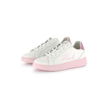 Pantofi sport din piele cu logo - Alb fildes/Roz pastel
