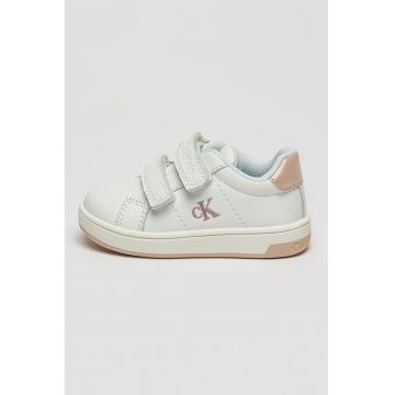 Pantofi sport low-cut din piele ecologica cu velcro - Alb/Roz