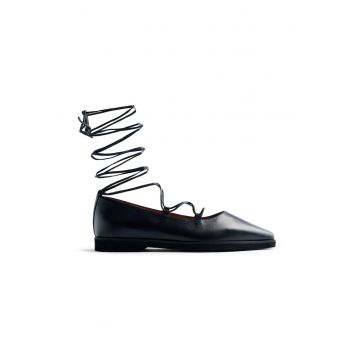 Balerini din piele cu barete - Negru