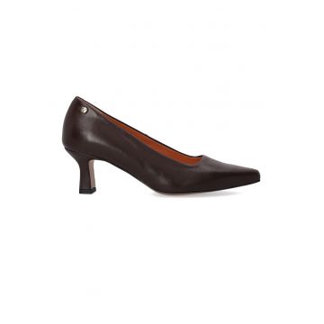 Pantofi cu toc jos - maro - din piele neteda - pentru femei