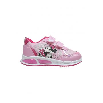 Pantofi sport cu garnituri de piele sintetica si Minnie Mouse - Alb/Roz deschis