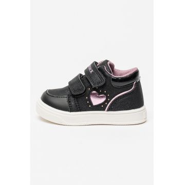 Pantofi sport cu velcro si detaliu inima - Negru/Violet deschis/Negru stins