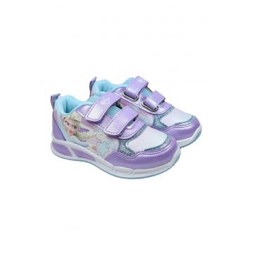 Pantofi sport cu velcro si LED - Lila/Albastru glaciar
