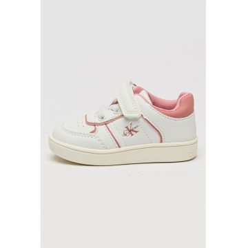 Pantofi sport cu velcro si logo - Alb murdar/Roz