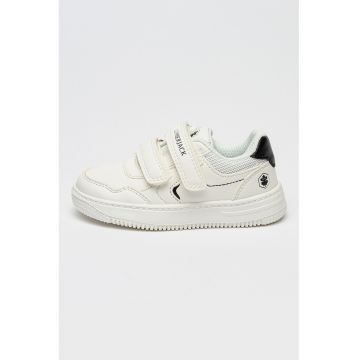 Pantofi sport de piele ecologica cu barete velcro Liron - Negru/Alb optic