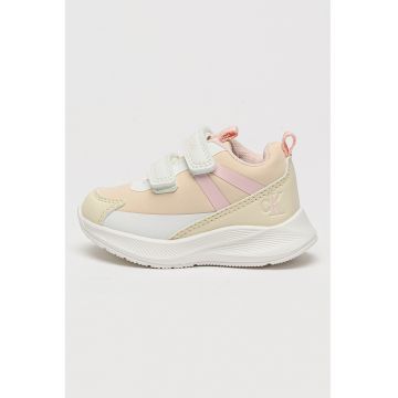 Pantofi sport de piele ecologica si material textil cu velcro - Roz pastel/Bej deschis