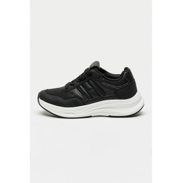 Pantofi sport de piele ecologica si material textil - Negru