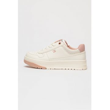 Pantofi sport din piele ecologica cu detaliu logo - Alb murdar/Roz