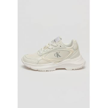 Pantofi sport din piele ecologica cu insetii din material textil - Alb murdar