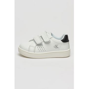 Pantofi sport din piele ecologica cu velcro - Alb/Negru