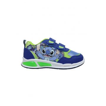 Pantofi sport low-cut cu Stitch si velcro - Albastru royal/Verde lime