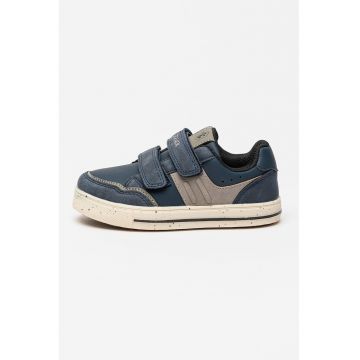 Pantofi sport low-cut cu velcro si piele intoarsa ecologica - Grej/Bleumarin