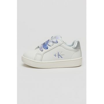 Pantofi sport low-cut din piele ecologica - Alb/Argintiu