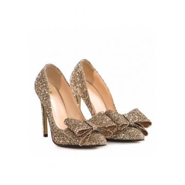 Pantofi Stiletto cu toc Catrina din Glitter Auriu