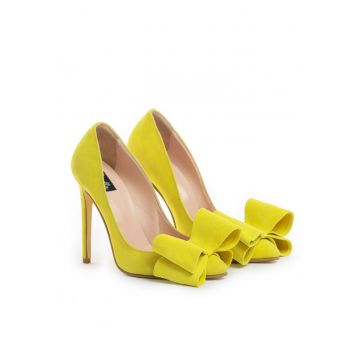 Pantofi Stiletto cu toc Catrina din piele intoarsa Yellow