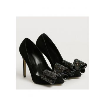 Pantofi Stiletto cu toc Catrina piele naturala intoarsa - negri