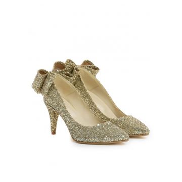 Pantofi Stiletto cu toc mic Cleopatra - sclipici auriu