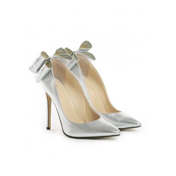 Pantofi Stiletto cu toc subtire Cleopatra - piele naturala - argintii