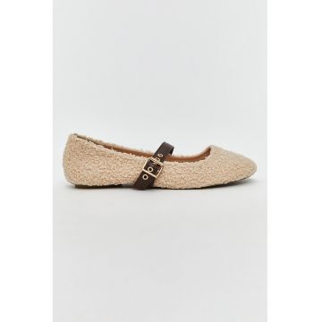 Balerini Mary Jane din material teddy