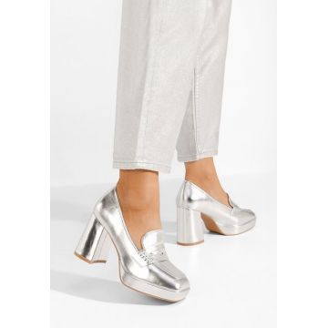 Mocasini cu toc Alidia argintii