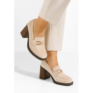 Mocasini dama cu toc Akera bej