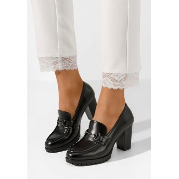 Mocasini dama cu toc Lorena negri