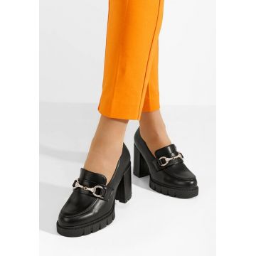 Mocasini dama cu toc Reena negri