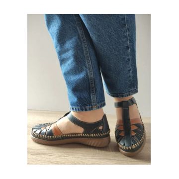 Pantofi Casual Perforati Dama  60027C 42-N Bleumarin Cu Maro - Albastru