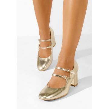 Pantofi cu toc gros Flatia aurii
