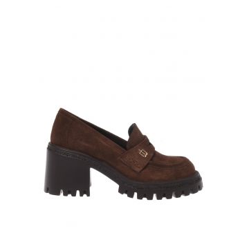 Pantofi de piele intoarsa cu toc masiv