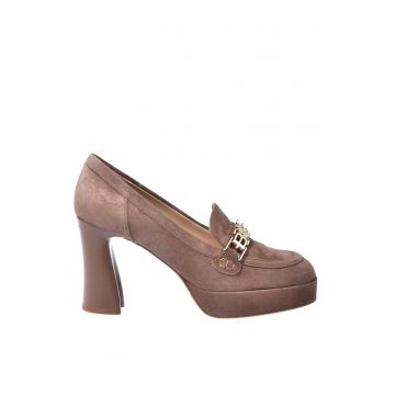 Pantofi din piel intoarsa cu toc masiv