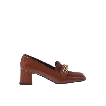 Pantofi din piele si piele intoarsa cu varf patrat