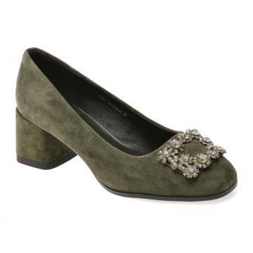 Pantofi eleganti EPICA verzi, E35373A, din piele intoarsa
