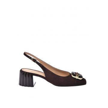 Pantofi slingback din piele intoarsa cu catarama