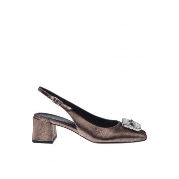 Pantofi slingback din piele intoarsa cu toc masiv