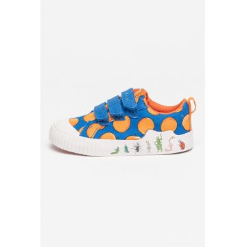 Pantofi sport cu velcro si insertii grafice - Portocaliu mandarina/Albastru royal