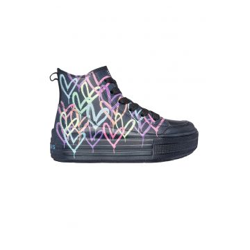 Pantofi sport high-top de piele ecologica Street - Negru/Multicolor