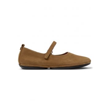 Balerini de piele nabuc cu banda velcro Nina - Maro