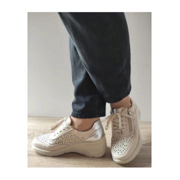Pantofi Casual Perforati Dama  860025A 03-N Bej - Bej