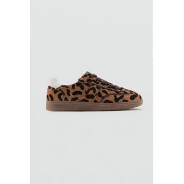 Pantofi sport de piele cu par scurt - Maro inchis/Maro