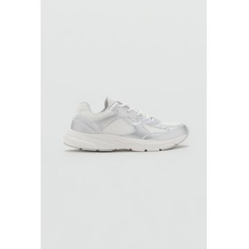 Pantofi sport din material textil cu garnituri sintetice - Alb/Argintiu