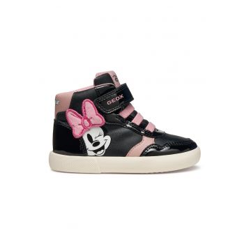 Pantofi sport din piele ecologica cu inchidere velcro si imprimeu Minnie Mouse - Negru/Roz